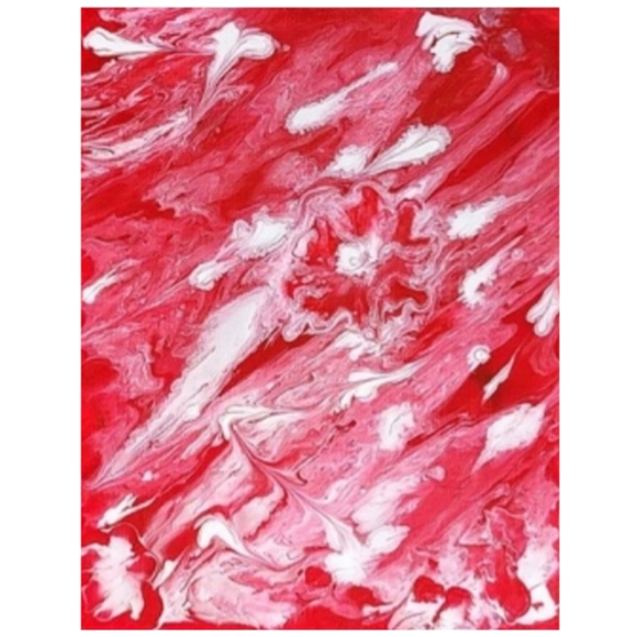 Hand Crafted Red and White Abstract Design 11x14 Inches Canvas Painting - Picture 2 of 4